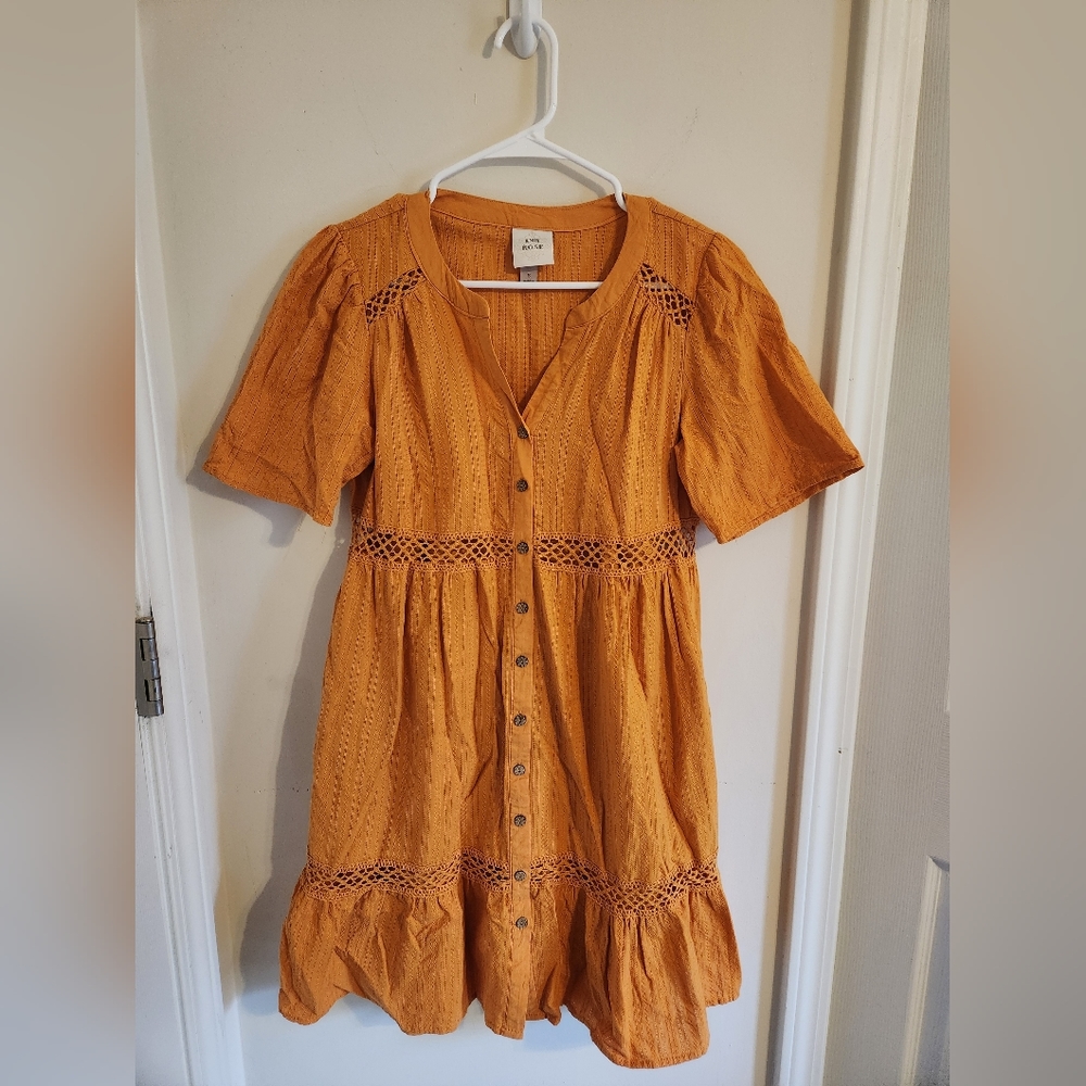 Knox Rose Mustard Yellow Boho Dress. Size Small